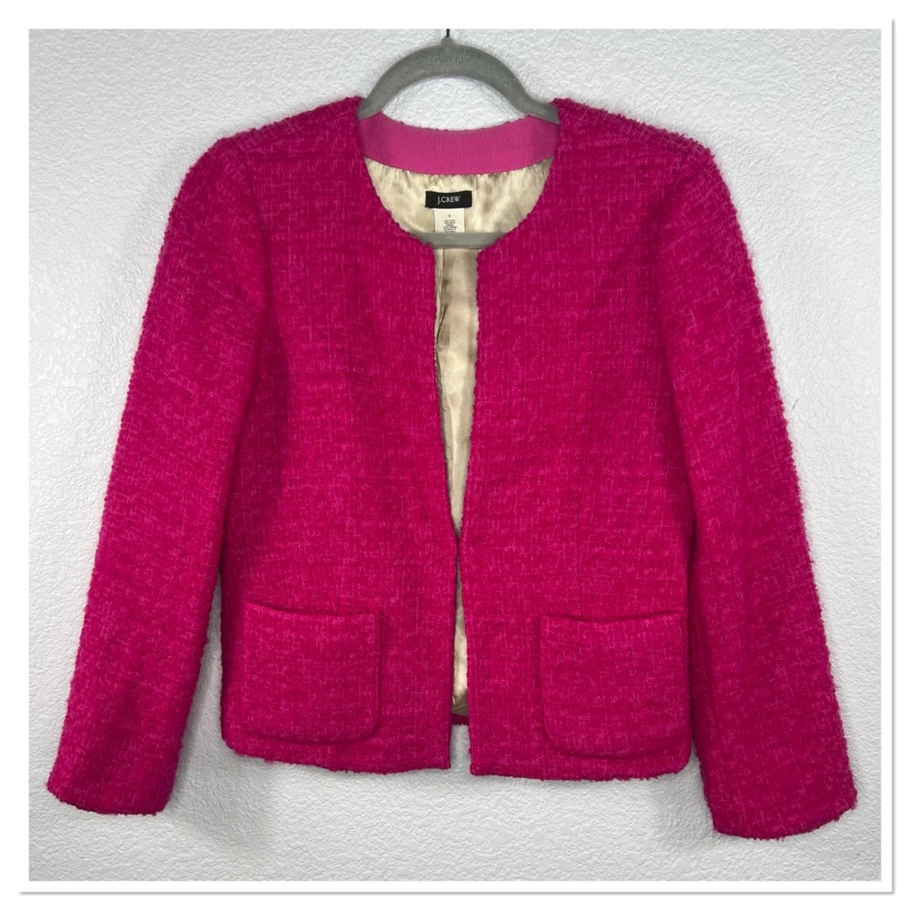 j. crew astrid boucle tweed blazer jacket pink wool blend, women’s size 2